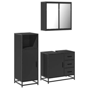 vidaXL 3 Piece Bathroom Furniture Set Black Engineered Wood