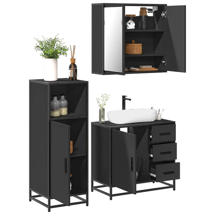 vidaXL 3 Piece Bathroom Furniture Set Black Engineered Wood