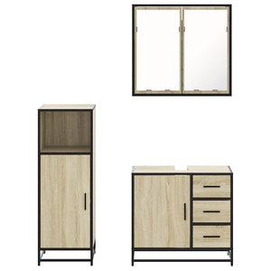 vidaXL 3 Piece Bathroom Furniture Set Sonoma Oak Engineered Wood