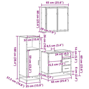 vidaXL 3 Piece Bathroom Furniture Set Sonoma Oak Engineered Wood