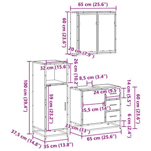 vidaXL 3 Piece Bathroom Furniture Set Grey Sonoma Engineered Wood