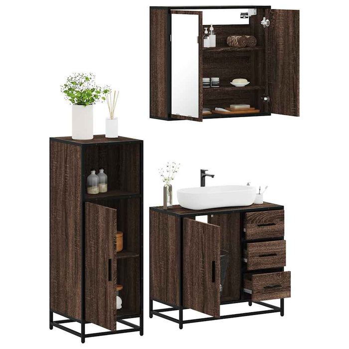 vidaXL 3 Piece Bathroom Furniture Set Brown Oak Engineered Wood