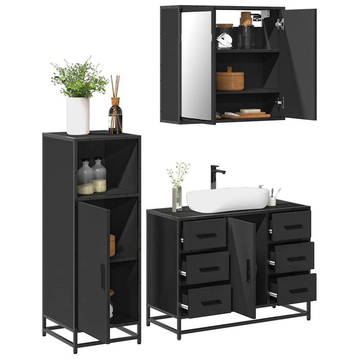 vidaXL 3 Piece Bathroom Furniture Set Black Engineered Wood