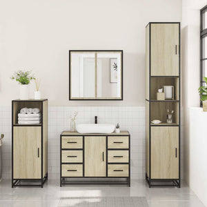 vidaXL 3 Piece Bathroom Furniture Set Sonoma Oak Engineered Wood