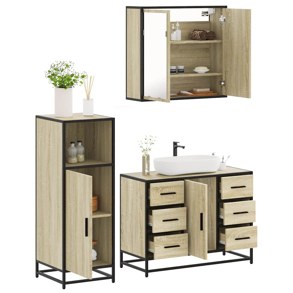 vidaXL 3 Piece Bathroom Furniture Set Sonoma Oak Engineered Wood