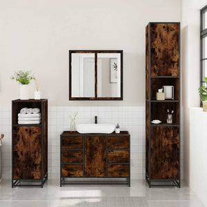 vidaXL 3 Piece Bathroom Furniture Set Smoked Oak Engineered Wood