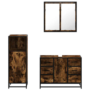 vidaXL 3 Piece Bathroom Furniture Set Smoked Oak Engineered Wood