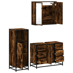 vidaXL 3 Piece Bathroom Furniture Set Smoked Oak Engineered Wood