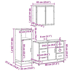 vidaXL 3 Piece Bathroom Furniture Set Smoked Oak Engineered Wood