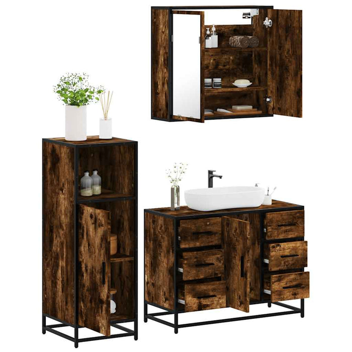 vidaXL 3 Piece Bathroom Furniture Set Smoked Oak Engineered Wood