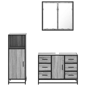 vidaXL 3 Piece Bathroom Furniture Set Grey Sonoma Engineered Wood