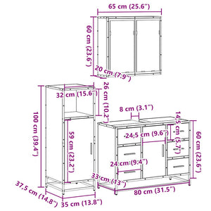 vidaXL 3 Piece Bathroom Furniture Set Grey Sonoma Engineered Wood