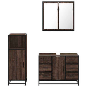 vidaXL 3 Piece Bathroom Furniture Set Brown Oak Engineered Wood