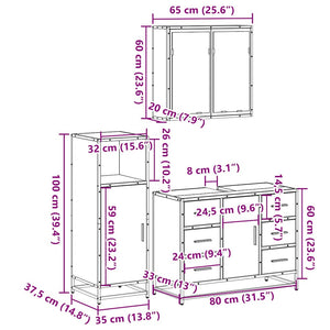 vidaXL 3 Piece Bathroom Furniture Set Brown Oak Engineered Wood