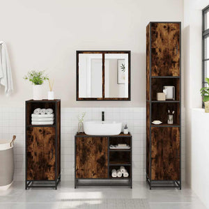 vidaXL 3 Piece Bathroom Furniture Set Smoked Oak Engineered Wood