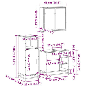 vidaXL 3 Piece Bathroom Furniture Set Smoked Oak Engineered Wood