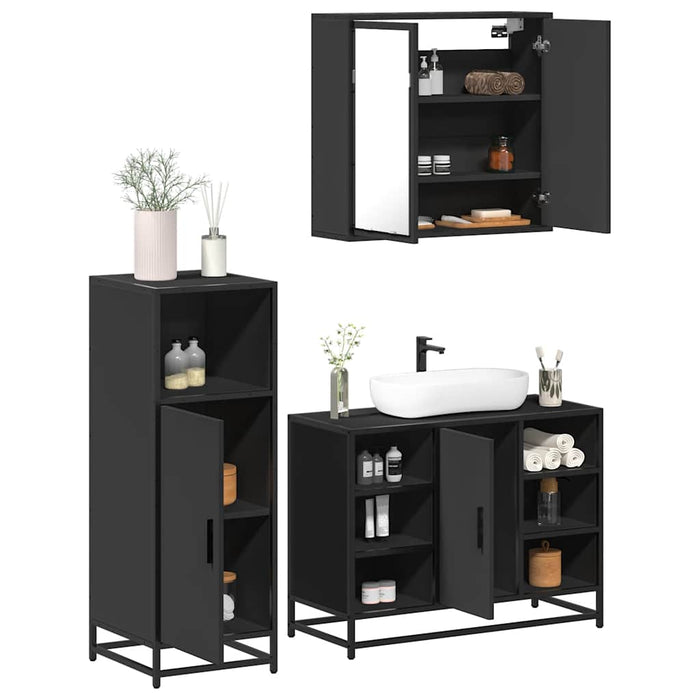 vidaXL 3 Piece Bathroom Furniture Set Black Engineered Wood