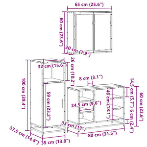 vidaXL 3 Piece Bathroom Furniture Set Sonoma Oak Engineered Wood