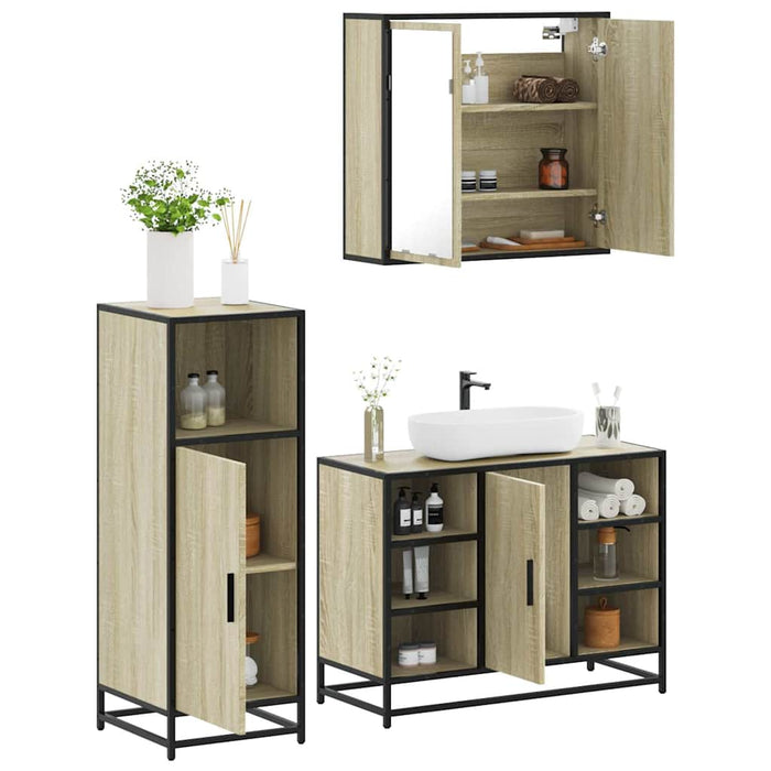 vidaXL 3 Piece Bathroom Furniture Set Sonoma Oak Engineered Wood