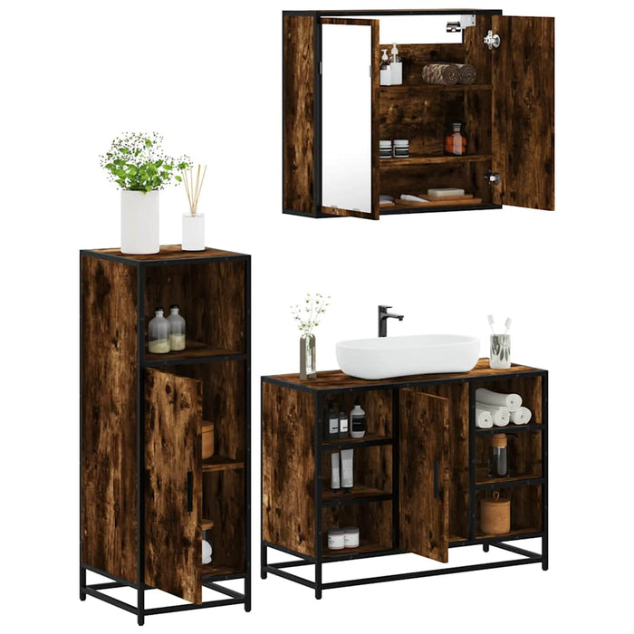 vidaXL 3 Piece Bathroom Furniture Set Smoked Oak Engineered Wood