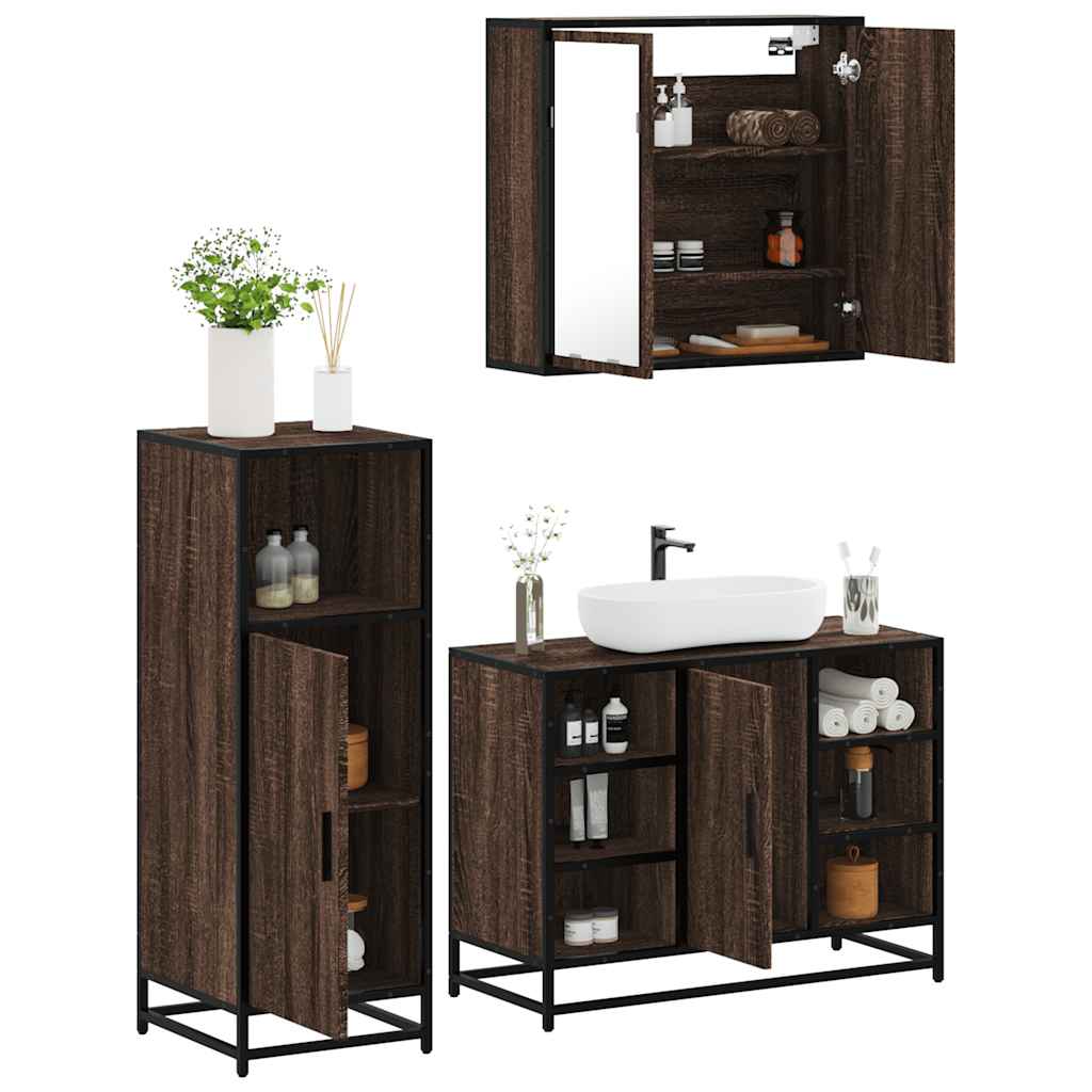 vidaXL 3 Piece Bathroom Furniture Set Brown Oak Engineered Wood