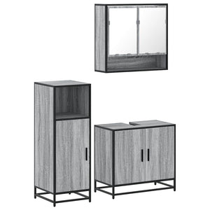 vidaXL 3 Piece Bathroom Furniture Set Grey Sonoma Engineered Wood