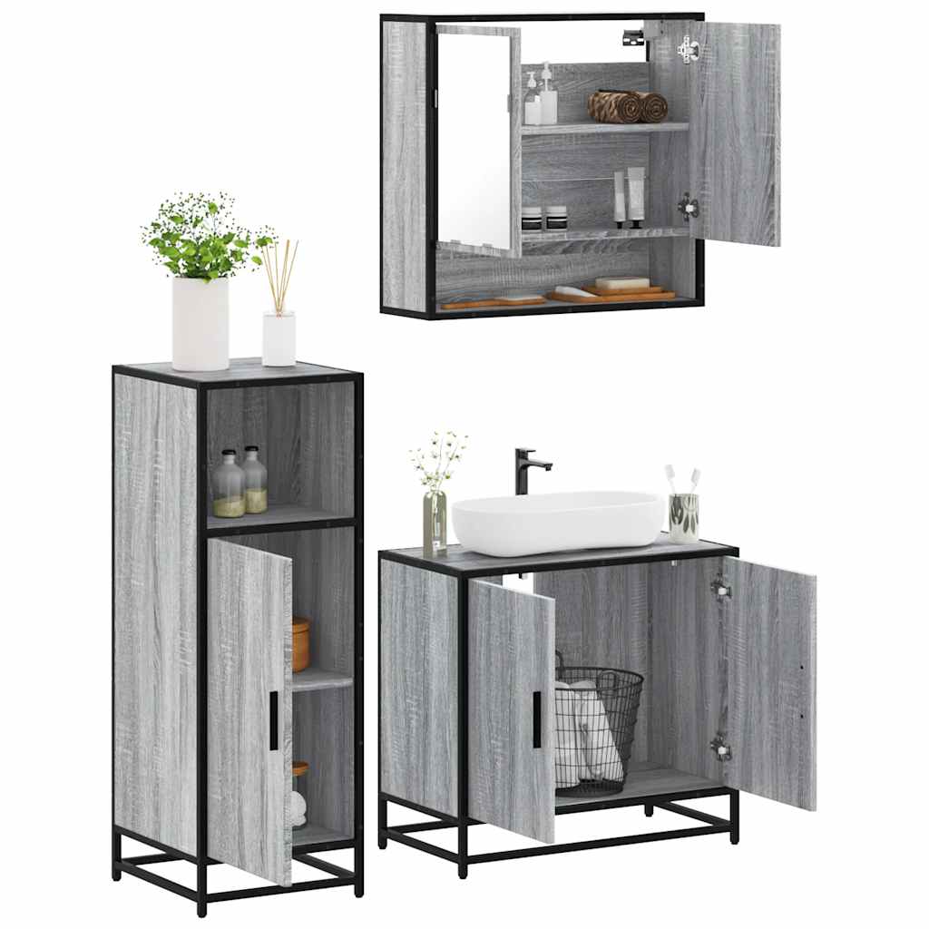 vidaXL 3 Piece Bathroom Furniture Set Grey Sonoma Engineered Wood