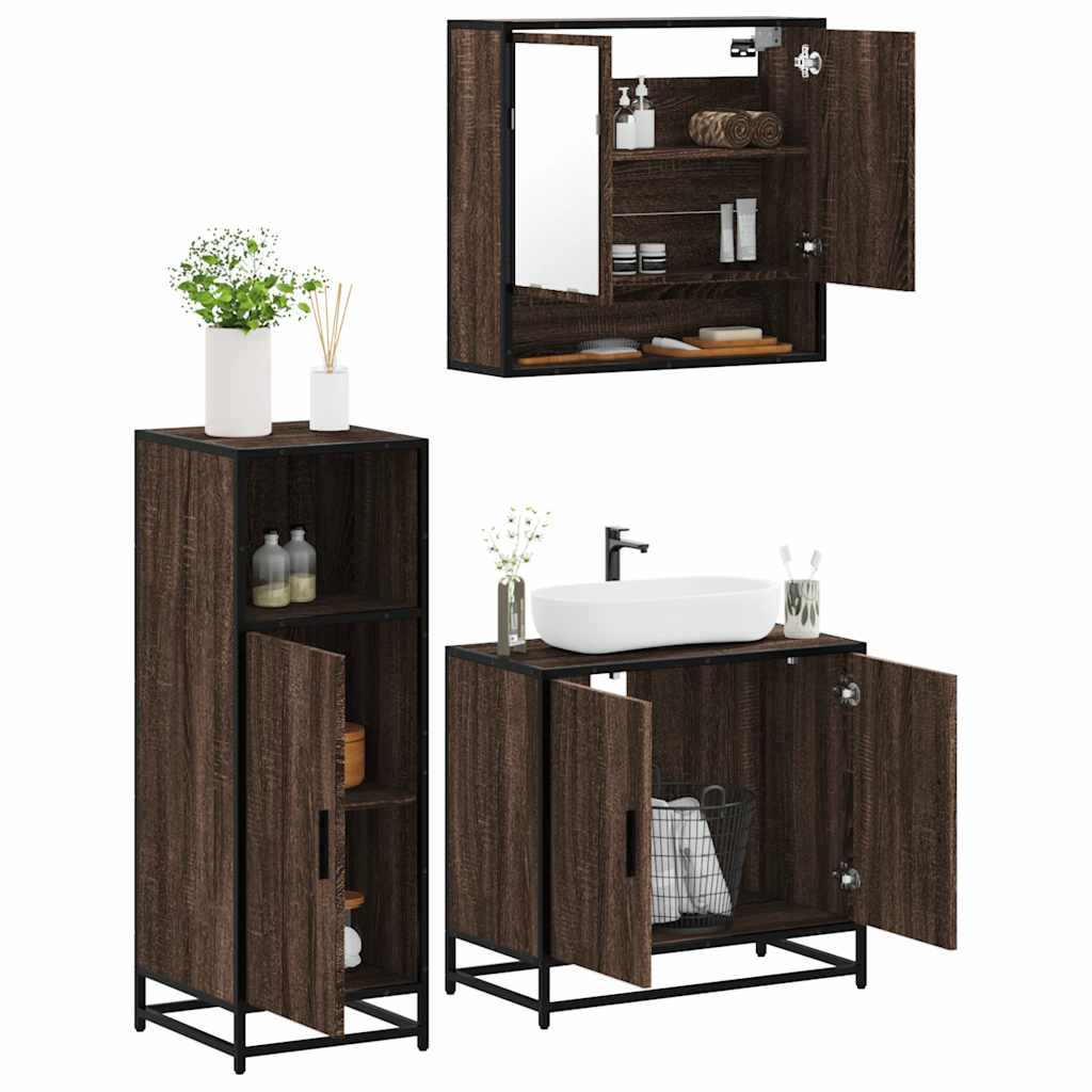 vidaXL 3 Piece Bathroom Furniture Set Brown Oak Engineered Wood