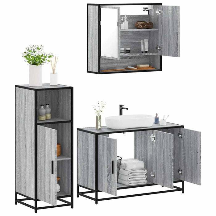 vidaXL 3 Piece Bathroom Furniture Set Grey Sonoma Engineered Wood