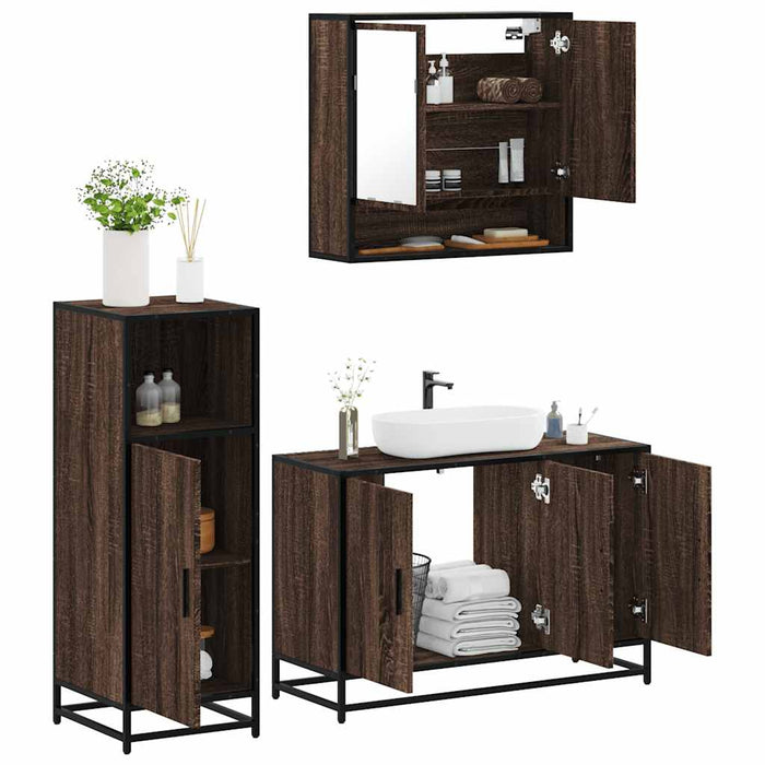 vidaXL 3 Piece Bathroom Furniture Set Brown Oak Engineered Wood