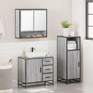 vidaXL 3 Piece Bathroom Furniture Set Grey Sonoma Engineered Wood