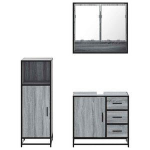 vidaXL 3 Piece Bathroom Furniture Set Grey Sonoma Engineered Wood