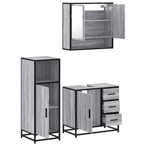 vidaXL 3 Piece Bathroom Furniture Set Grey Sonoma Engineered Wood