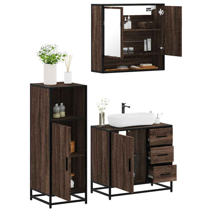 vidaXL 3 Piece Bathroom Furniture Set Brown Oak Engineered Wood