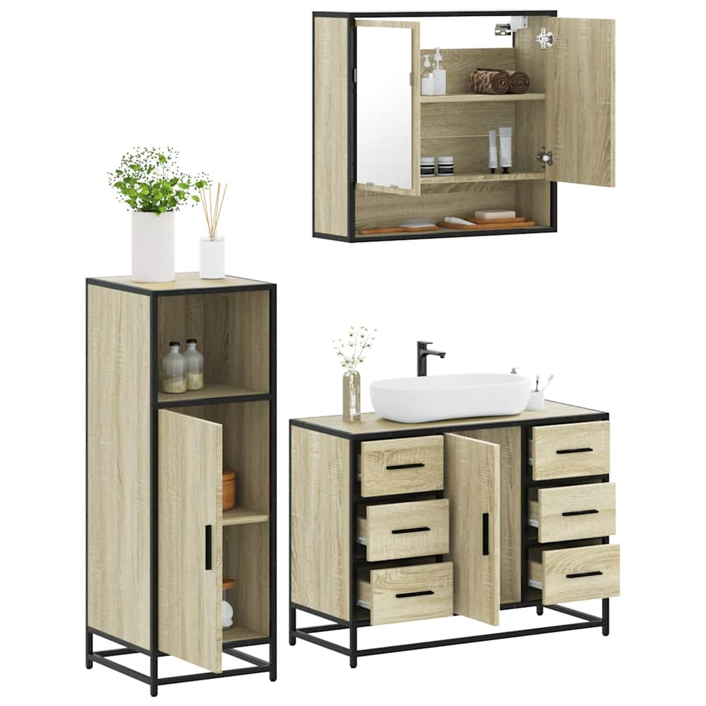 vidaXL 3 Piece Bathroom Furniture Set Sonoma Oak Engineered Wood