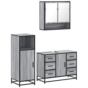 vidaXL 3 Piece Bathroom Furniture Set Grey Sonoma Engineered Wood