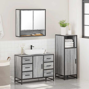 vidaXL 3 Piece Bathroom Furniture Set Grey Sonoma Engineered Wood