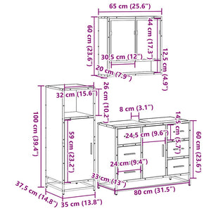 vidaXL 3 Piece Bathroom Furniture Set Grey Sonoma Engineered Wood