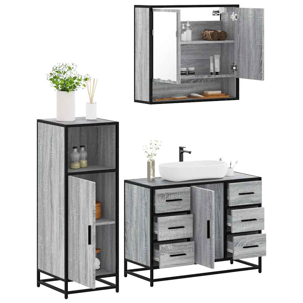 vidaXL 3 Piece Bathroom Furniture Set Grey Sonoma Engineered Wood