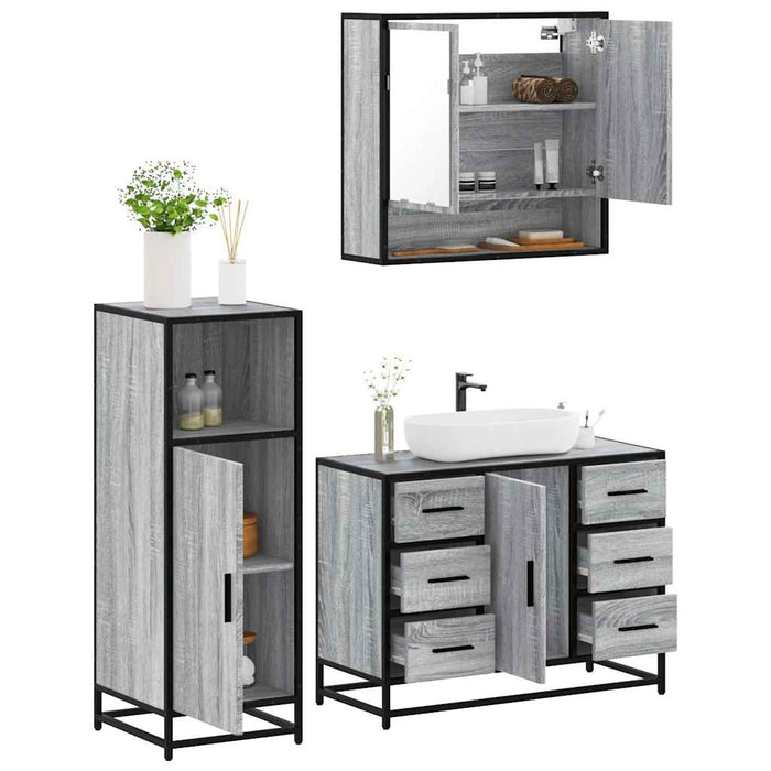 vidaXL 3 Piece Bathroom Furniture Set Grey Sonoma Engineered Wood