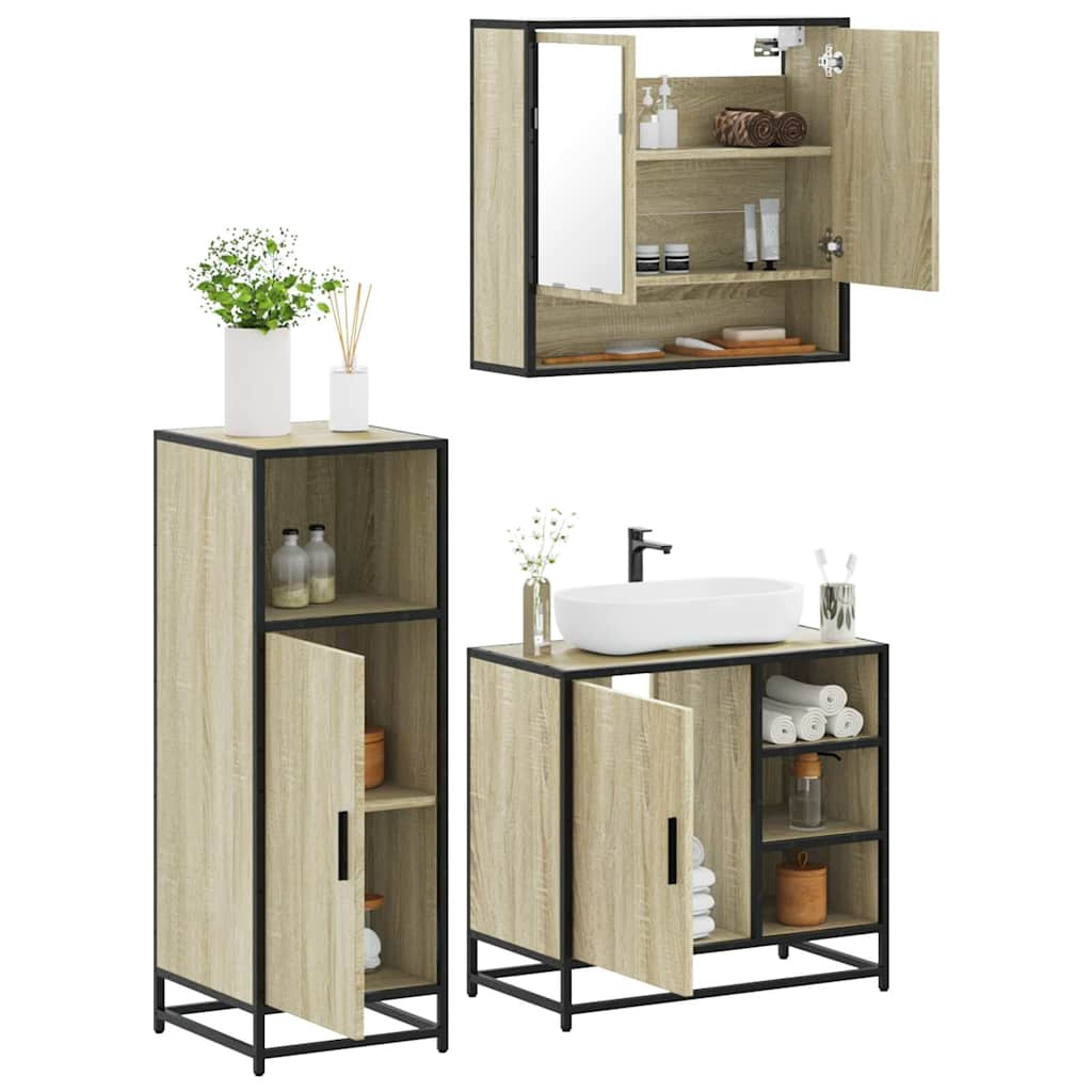 vidaXL 3 Piece Bathroom Furniture Set Sonoma Oak Engineered Wood