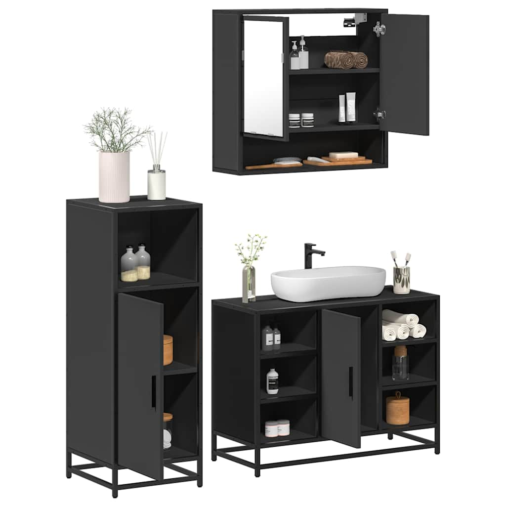 vidaXL 3 Piece Bathroom Furniture Set Black Engineered Wood