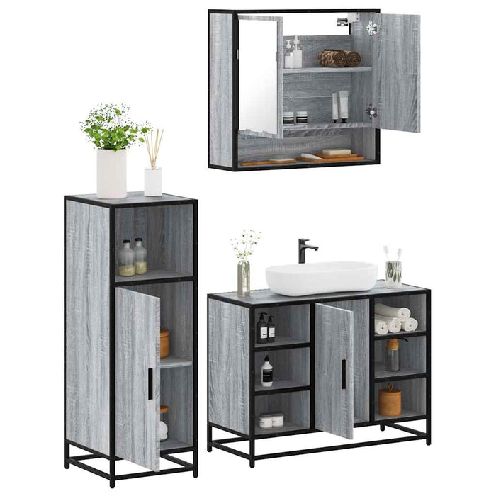 vidaXL 3 Piece Bathroom Furniture Set Grey Sonoma Engineered Wood