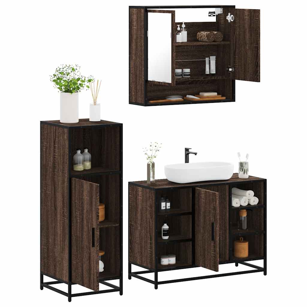 vidaXL 3 Piece Bathroom Furniture Set Brown Oak Engineered Wood