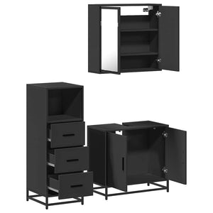 vidaXL 3 Piece Bathroom Furniture Set Black Engineered Wood