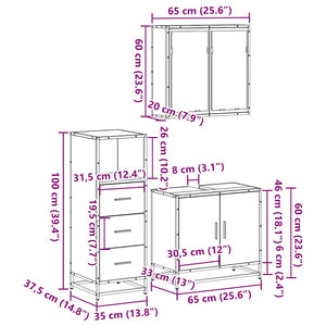 vidaXL 3 Piece Bathroom Furniture Set Sonoma Oak Engineered Wood