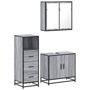 vidaXL 3 Piece Bathroom Furniture Set Grey Sonoma Engineered Wood