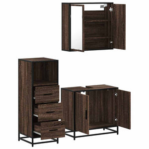 vidaXL 3 Piece Bathroom Furniture Set Brown Oak Engineered Wood