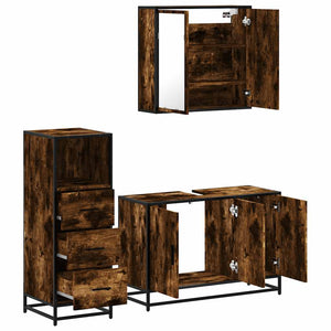 vidaXL 3 Piece Bathroom Furniture Set Smoked Oak Engineered Wood