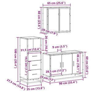 vidaXL 3 Piece Bathroom Furniture Set Smoked Oak Engineered Wood